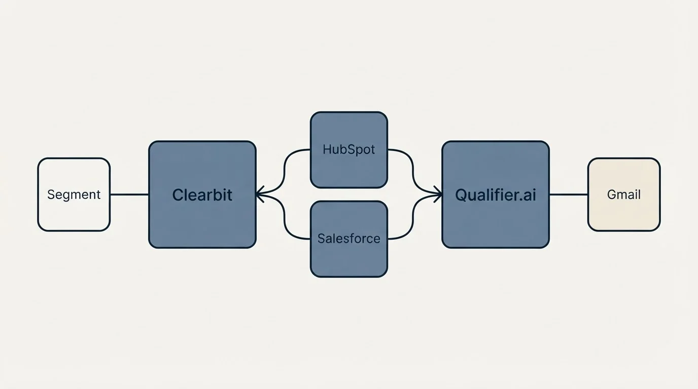 Integration schematic: Integration Ecosystem (Clearbit, Qualifier.ai, HubSpot, Salesforce)