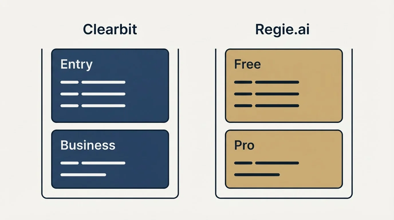 Pricing panels: Pricing Comparison (Clearbit, Regie.ai, Entry, Free)