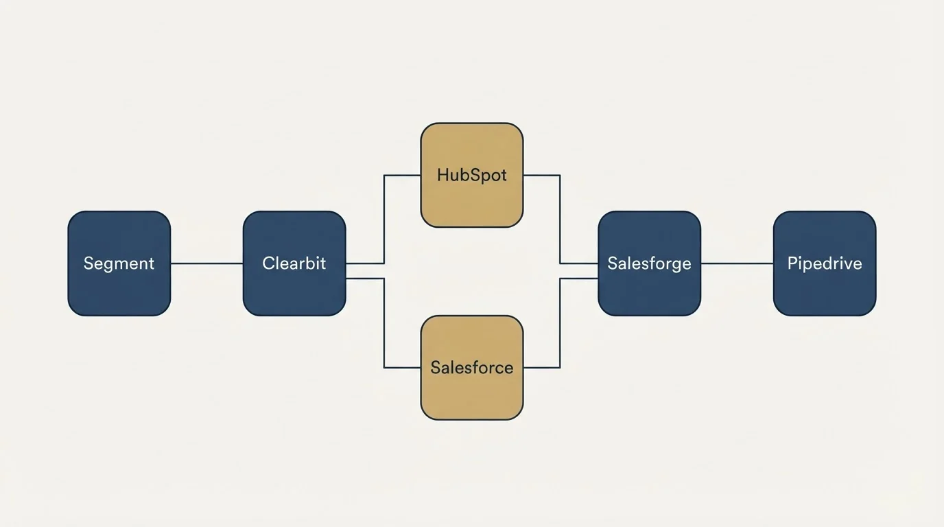 Integration flow: Integration Ecosystem (Clearbit, Salesforge, HubSpot, Salesforce)