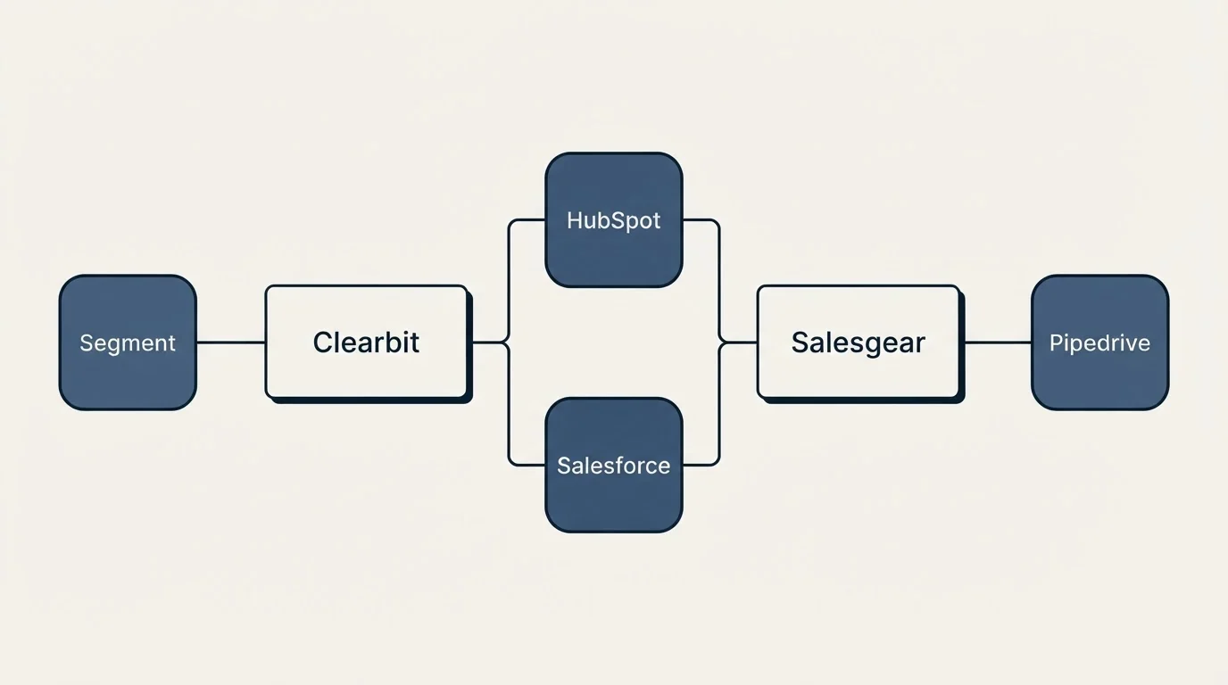 Integration flow: Integration Ecosystem (Clearbit, Salesgear, HubSpot, Salesforce)