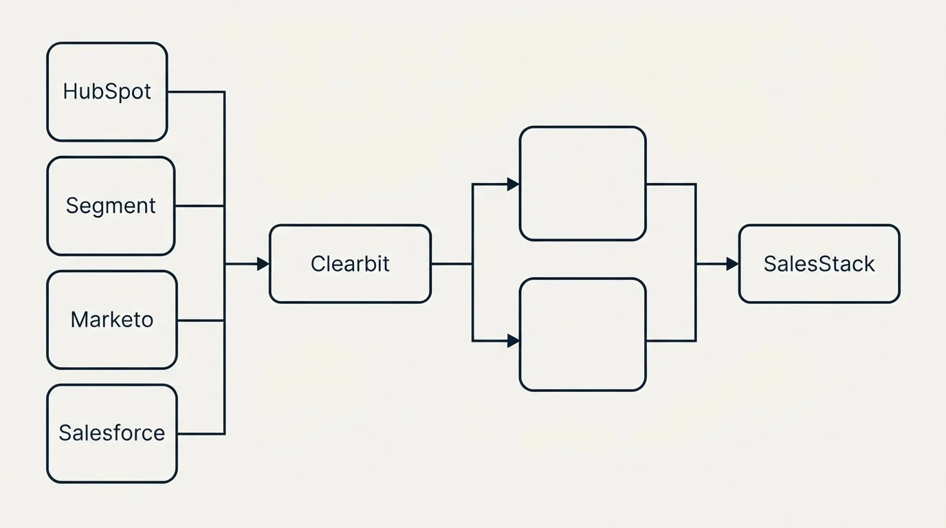 Integration flow: Integration Ecosystem (Clearbit, SalesStack, HubSpot, Segment)