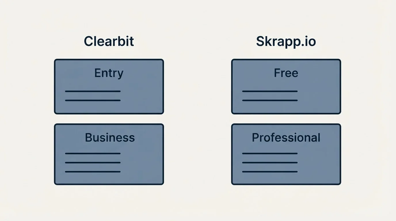 Pricing panels: Pricing Comparison (Clearbit, Skrapp.io, Entry, Free)