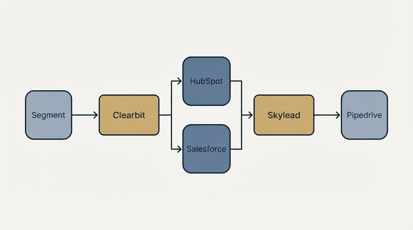 Integration flow: Integration Ecosystem (Clearbit, Skylead, HubSpot, Salesforce)