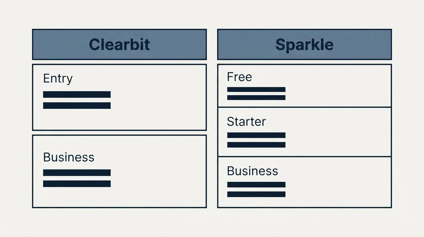 Pricing table: Pricing Comparison (Clearbit, Sparkle, Entry, Free)