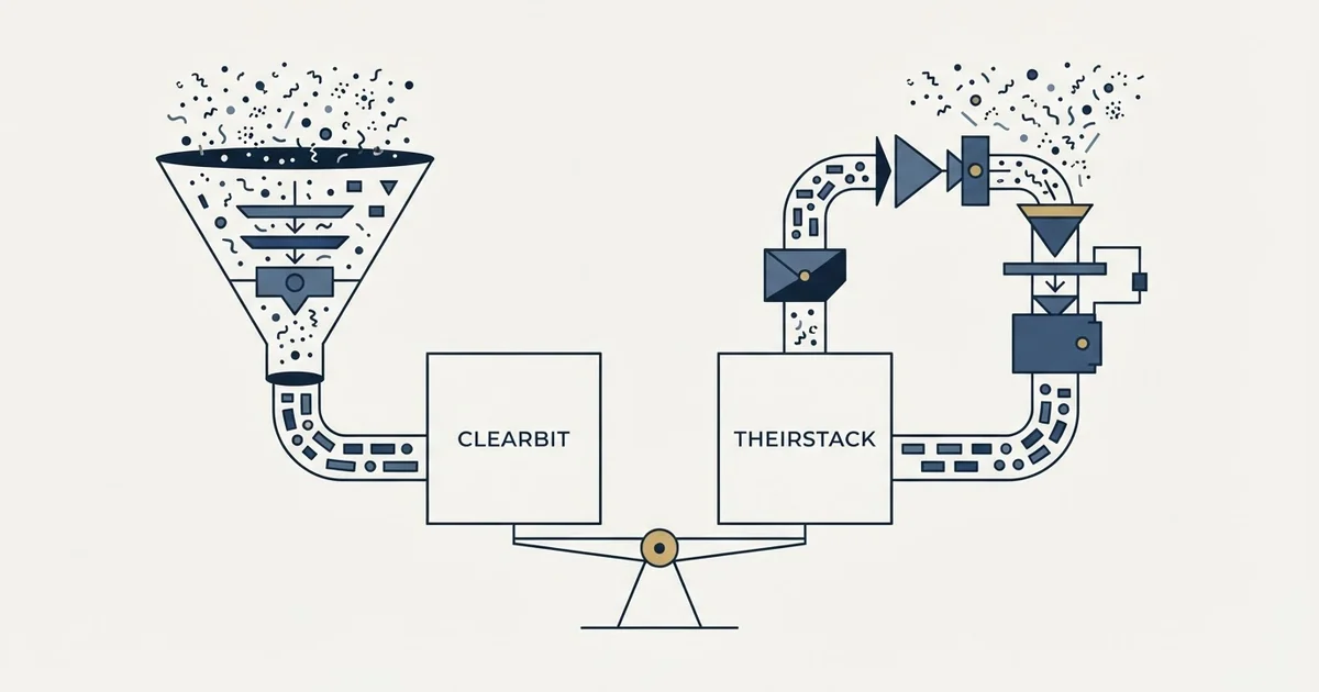Editorial illustration for Clearbit vs TheirStack