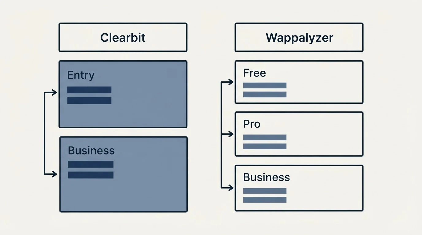 Pricing table: Pricing Comparison (Clearbit, Wappalyzer, Entry, Free)