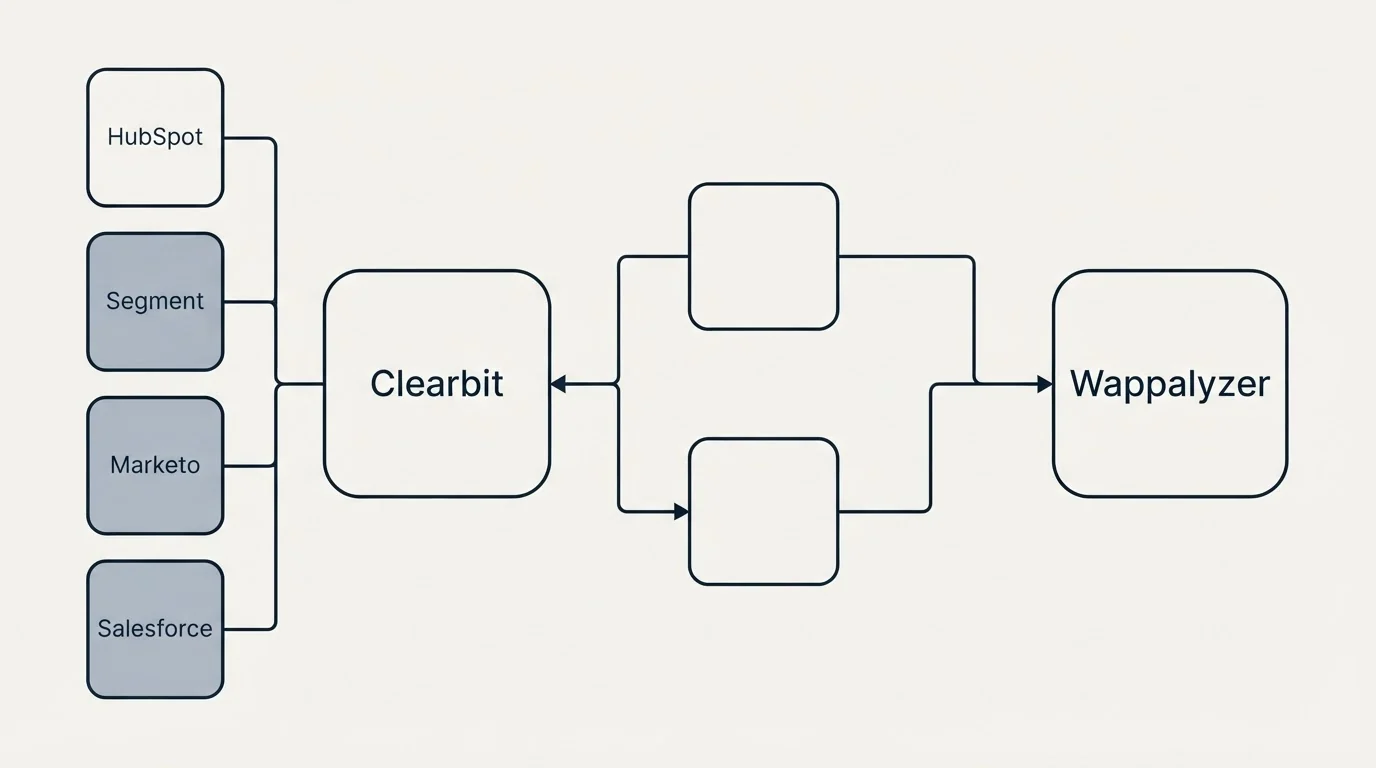 Integration flow: Integration Ecosystem (Clearbit, Wappalyzer, HubSpot, Segment)