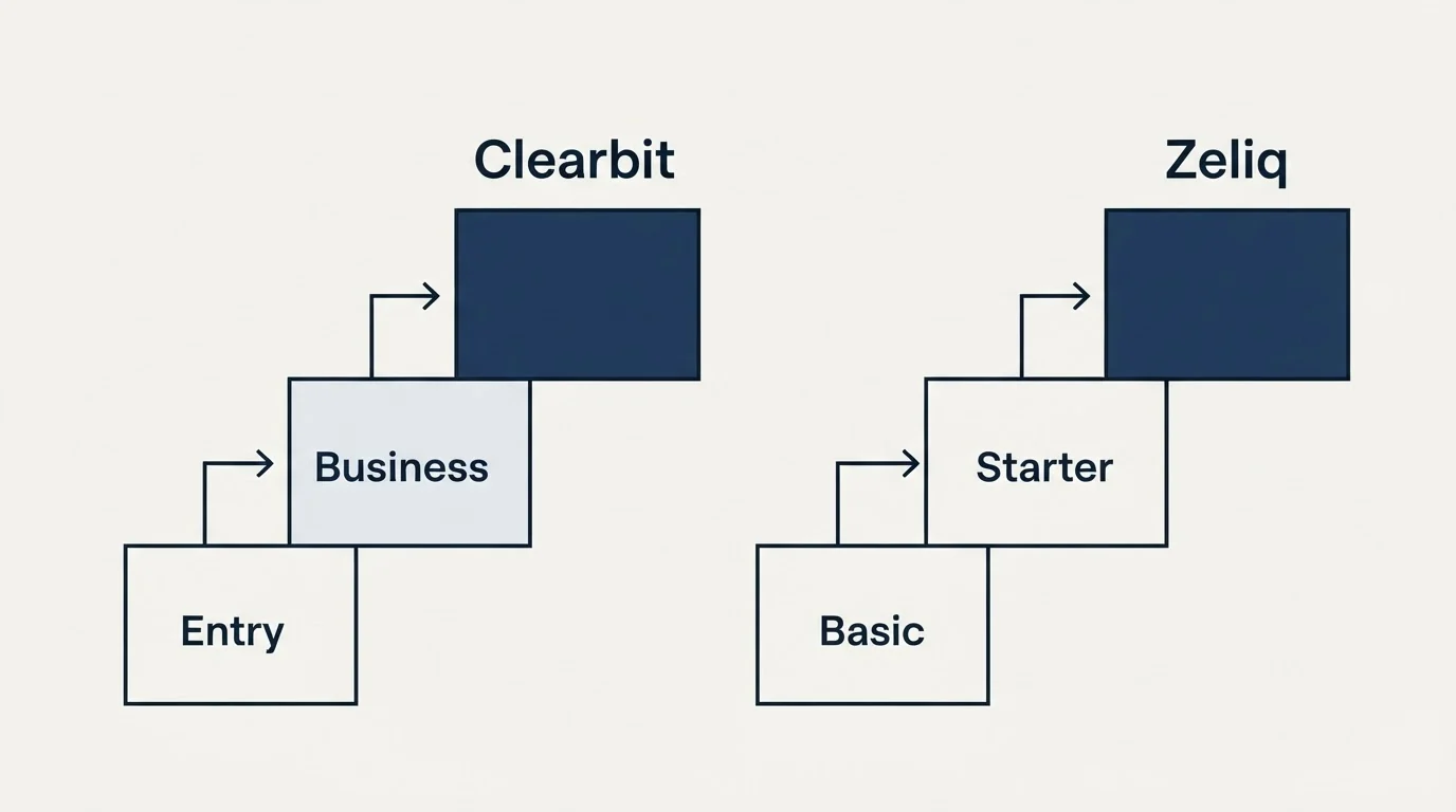 Pricing ladder: Pricing Comparison (Clearbit, Zeliq, Entry, Basic)