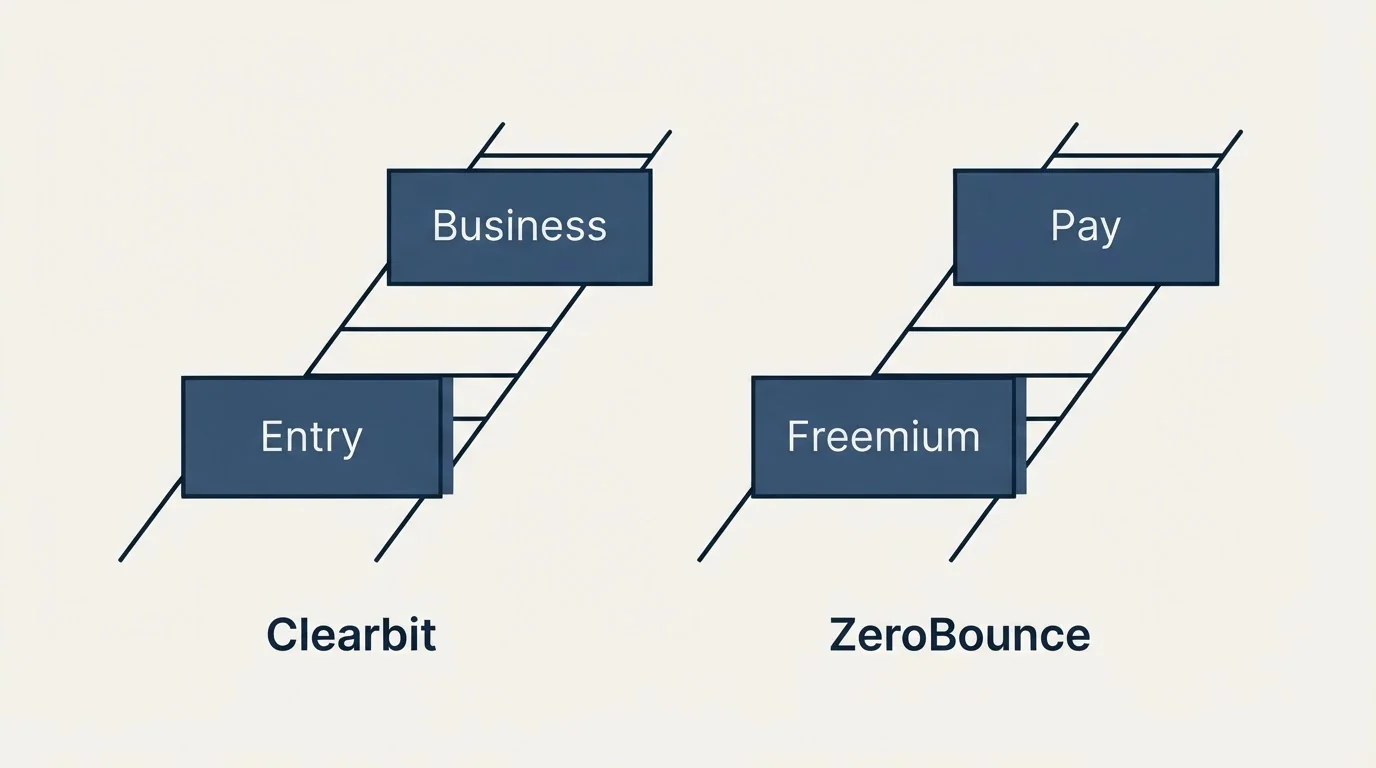 Pricing ladder: Pricing Comparison (Clearbit, ZeroBounce, Entry, Freemium)