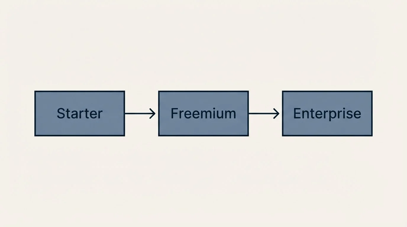 Schematic: The three priced cards (Freemium, Starter, Enterprise)