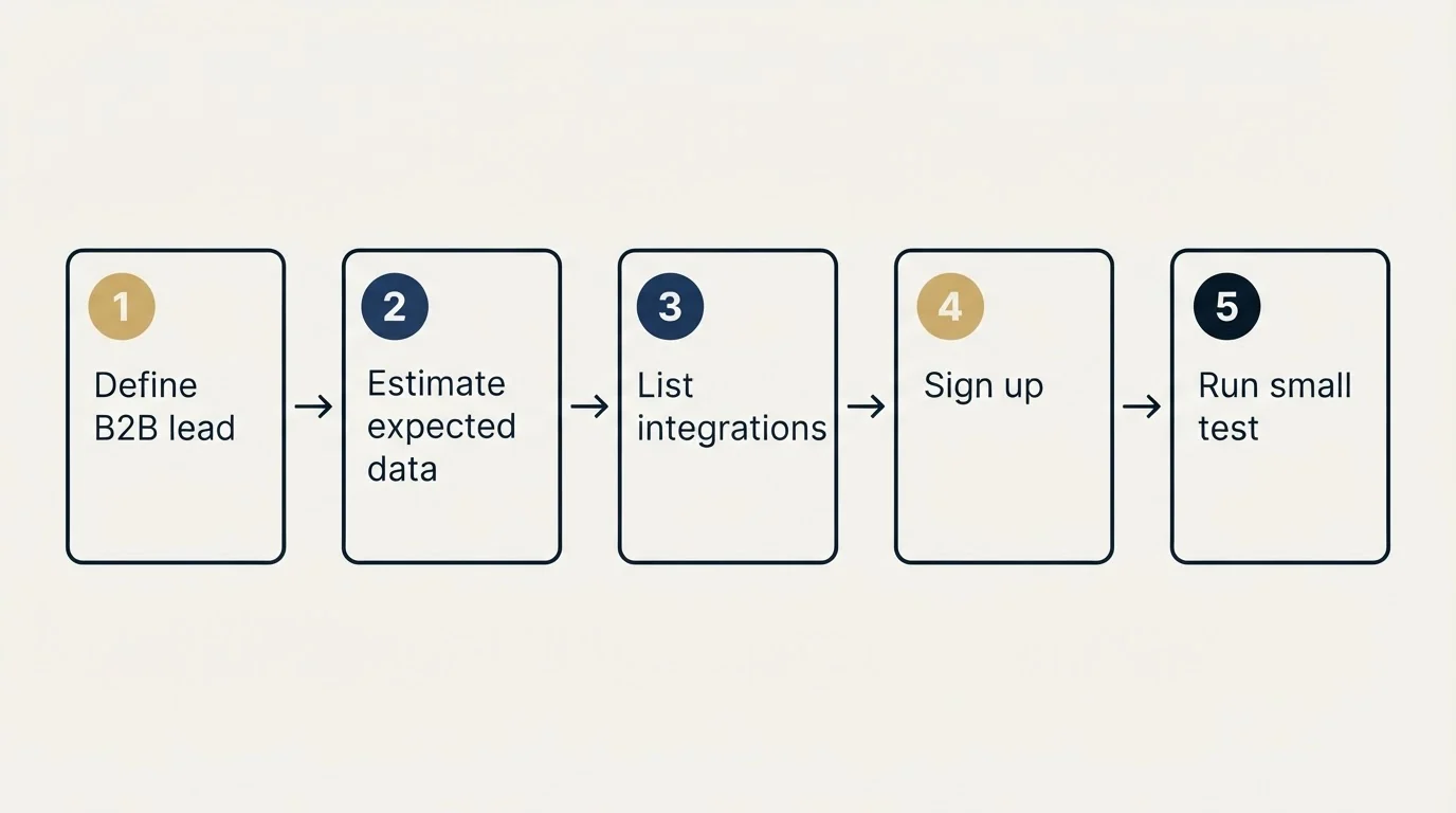 Step sequence: Getting Started Checklist (Define B2B lead, Estimate expected data, List integrations, Sign up)