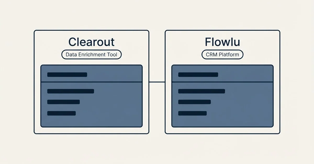 Side-by-side panels: Clearout vs Flowlu (Data Enrichment Tool, CRM Platform)