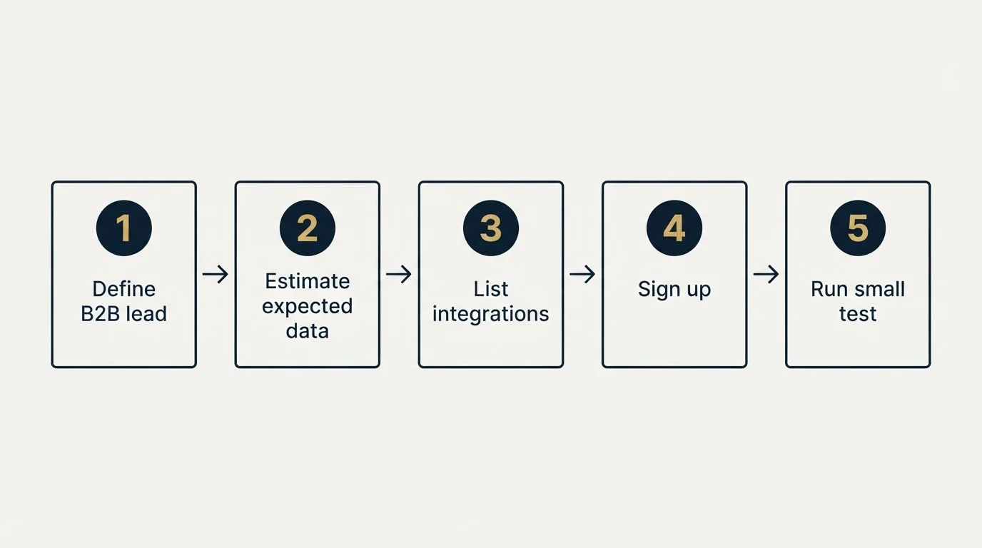 Step sequence: Getting Started Checklist (Define B2B lead, Estimate expected data, List integrations, Sign up)
