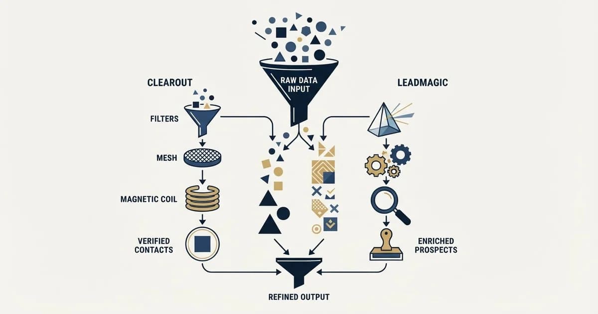 Editorial illustration for Clearout vs LeadMagic