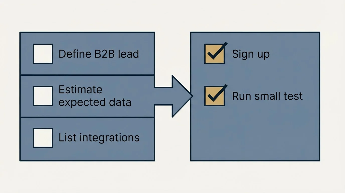 Before-and-after steps: Getting Started Checklist (Define B2B lead, Estimate expected data, List integrations, Sign up)