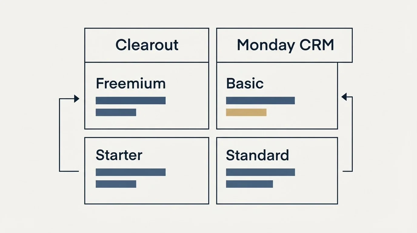 Pricing table: Pricing Comparison (Clearout, Monday CRM, Freemium, Basic)