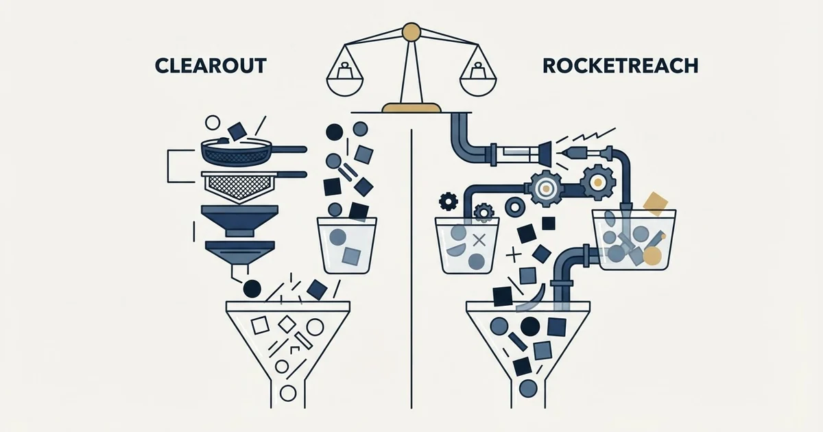 Editorial illustration for Clearout vs RocketReach