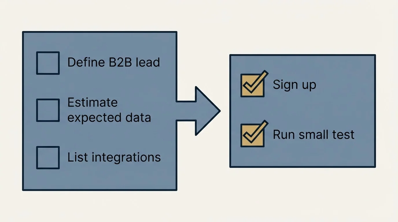 Before-and-after steps: Getting Started Checklist (Define B2B lead, Estimate expected data, List integrations, Sign up)