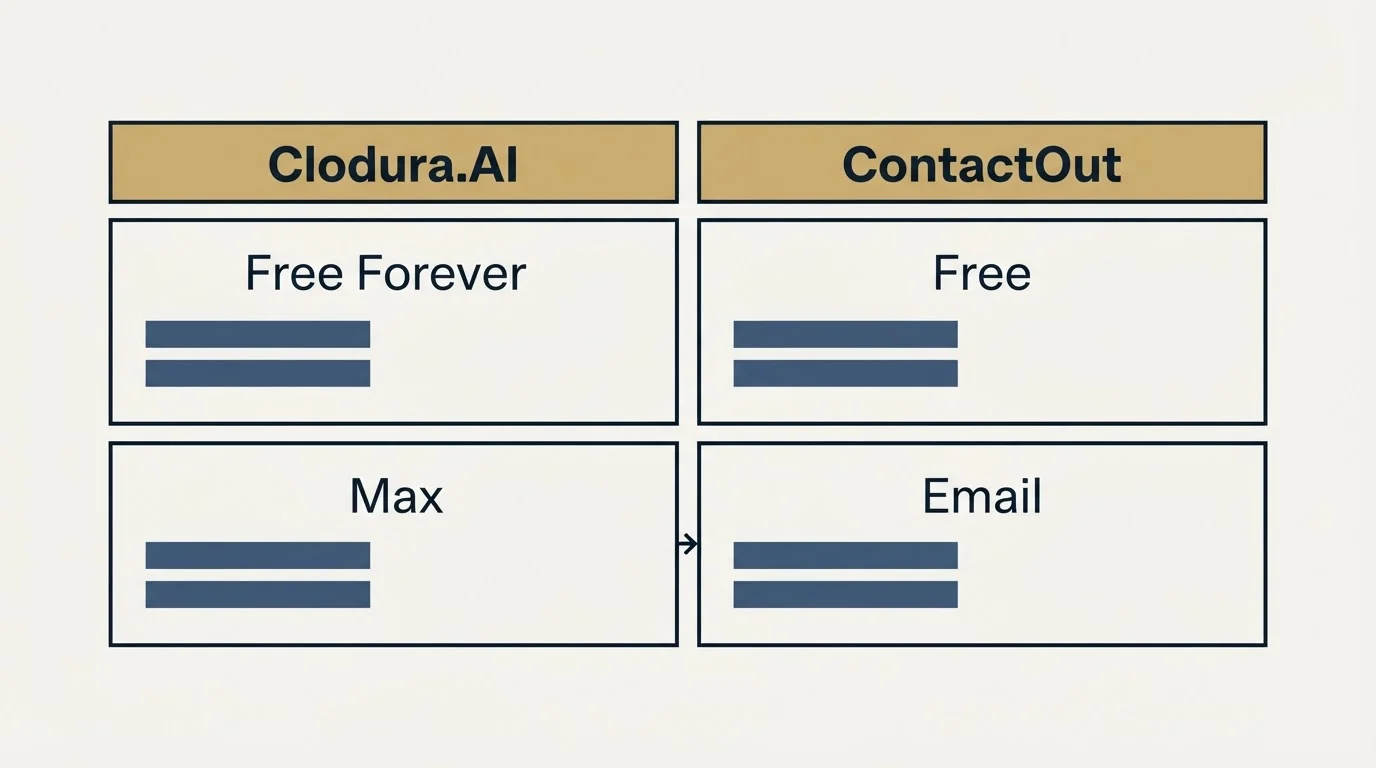 Pricing table: Pricing Comparison (Clodura.AI, ContactOut, Free Forever, Free)