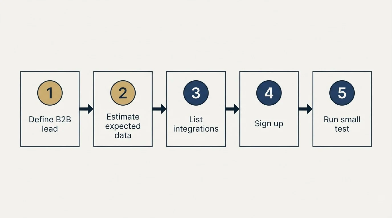 Step sequence: Getting Started Checklist (Define B2B lead, Estimate expected data, List integrations, Sign up)