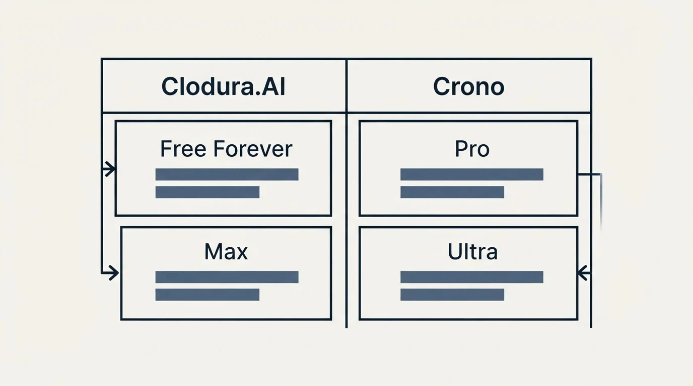 Pricing table: Pricing Comparison (Clodura.AI, Crono, Free Forever, Pro)