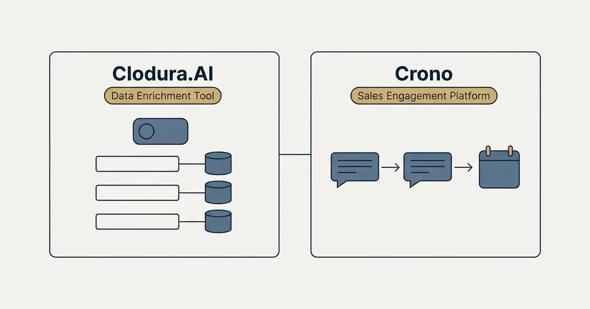 Side-by-side panels: Clodura.AI vs Crono (Data Enrichment Tool, Sales Engagement Platform)