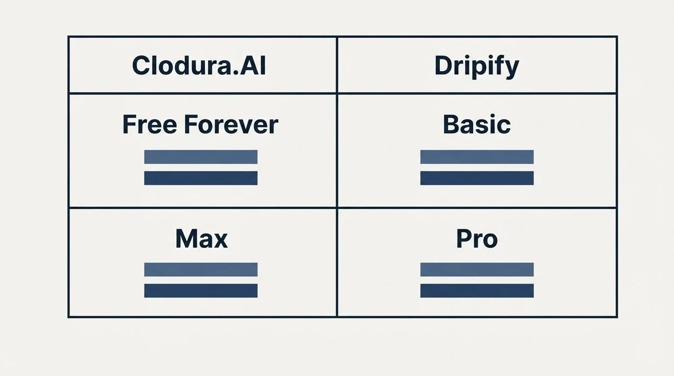 Pricing table: Pricing Comparison (Clodura.AI, Dripify, Free Forever, Basic)
