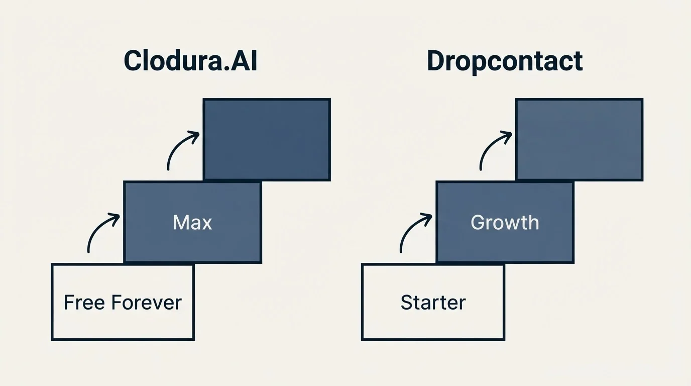 Pricing ladder: Pricing Comparison (Clodura.AI, Dropcontact, Free Forever, Starter)