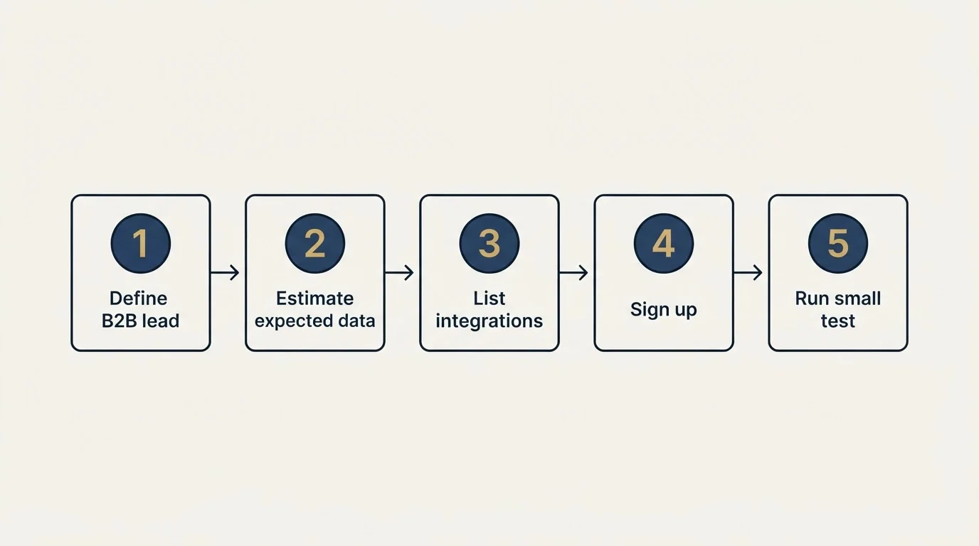 Step sequence: Getting Started Checklist (Define B2B lead, Estimate expected data, List integrations, Sign up)