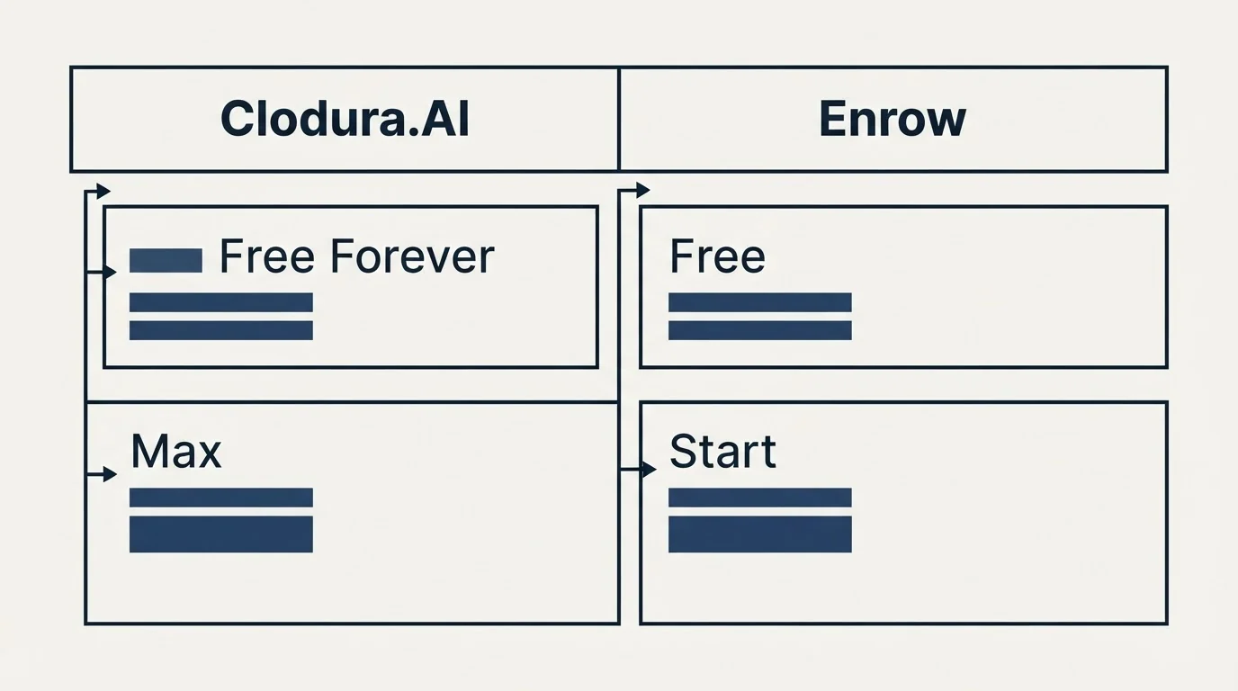 Pricing table: Pricing Comparison (Clodura.AI, Enrow, Free Forever, Free)