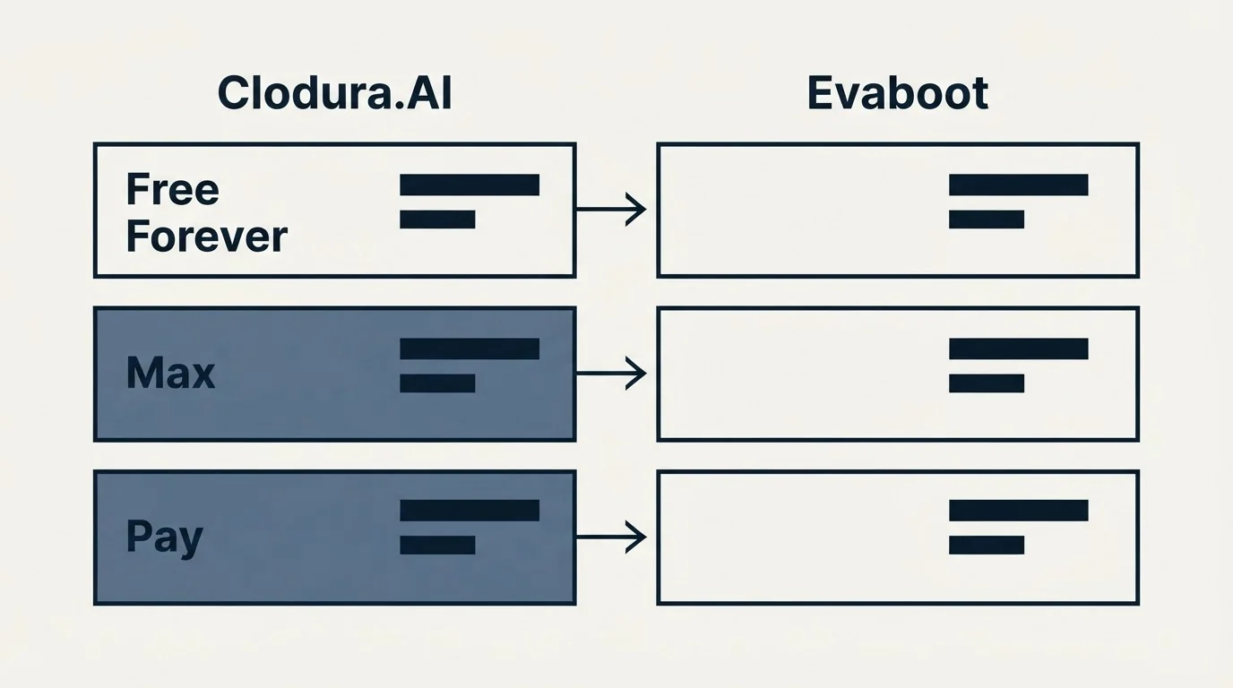 Pricing table: Pricing Comparison (Clodura.AI, Evaboot, Free Forever, Max)