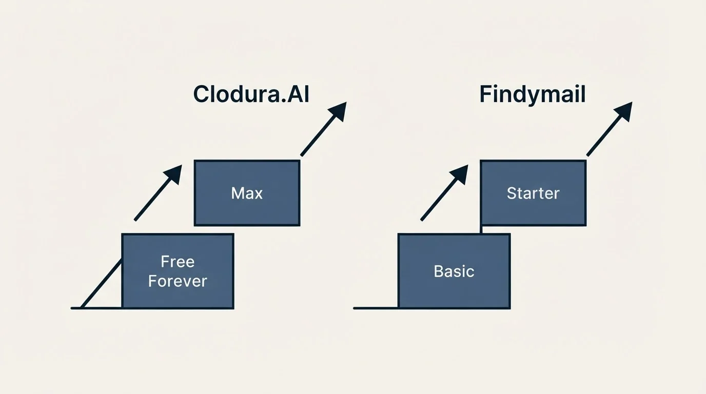 Pricing ladder: Pricing Comparison (Clodura.AI, Findymail, Free Forever, Basic)