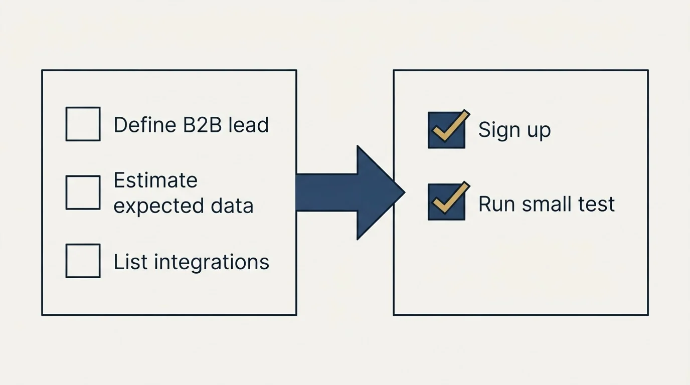 Before-and-after steps: Getting Started Checklist (Define B2B lead, Estimate expected data, List integrations, Sign up)