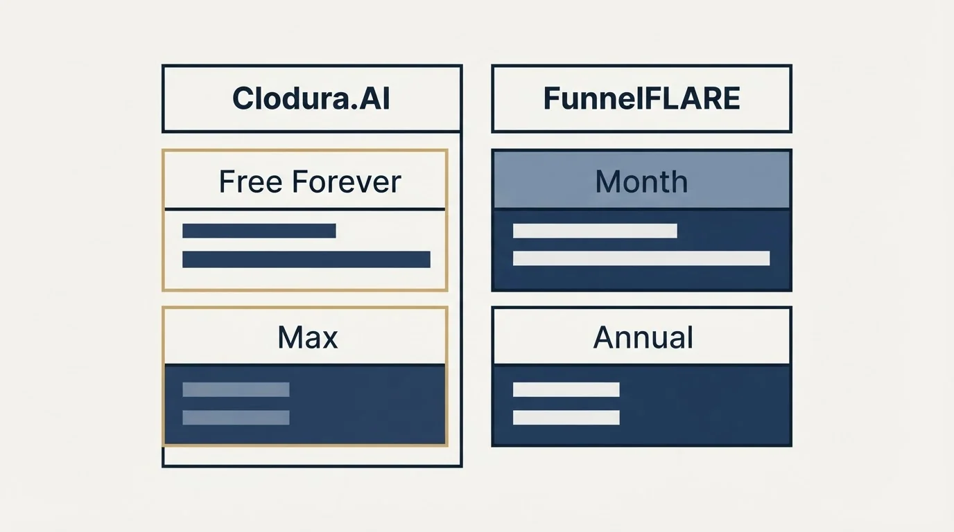 Pricing table: Pricing Comparison (Clodura.AI, FunnelFLARE, Free Forever, Month)