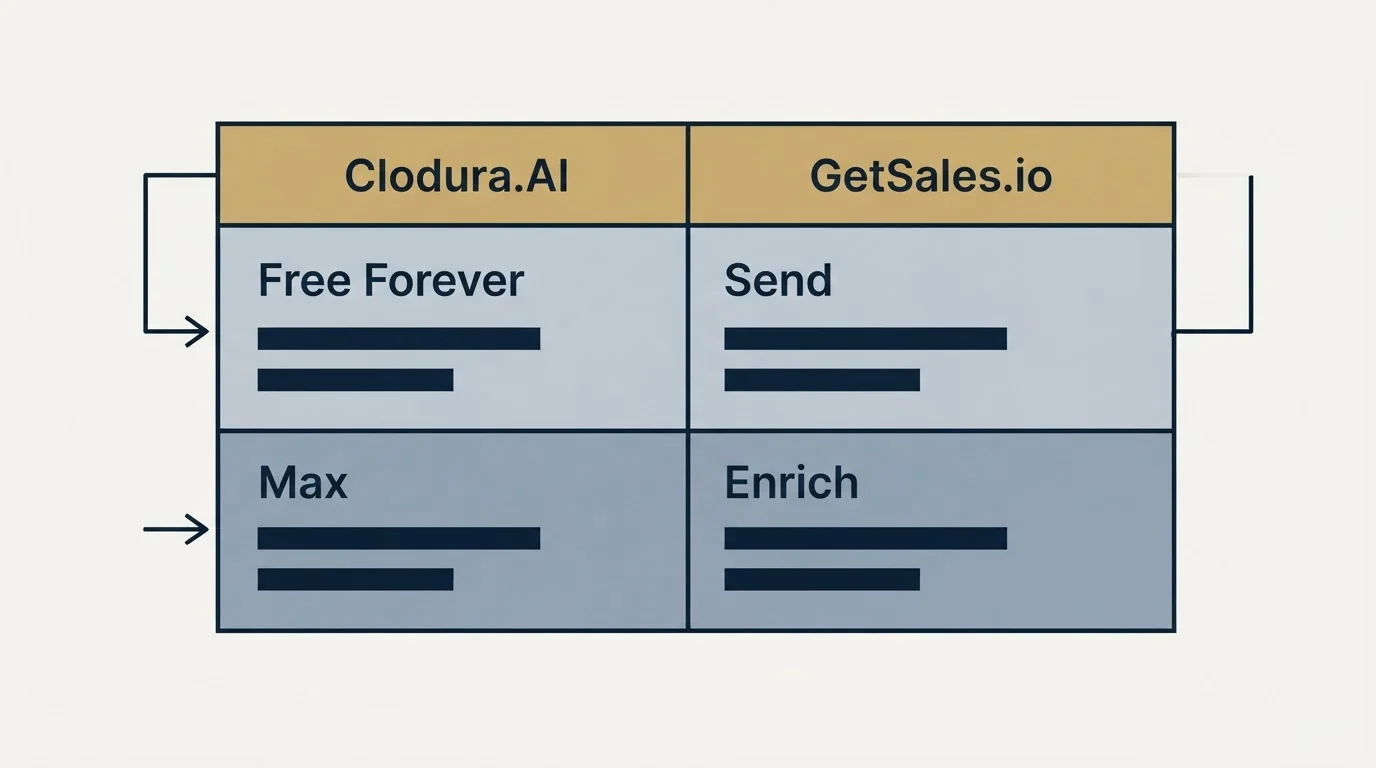 Pricing table: Pricing Comparison (Clodura.AI, GetSales.io, Free Forever, Send)
