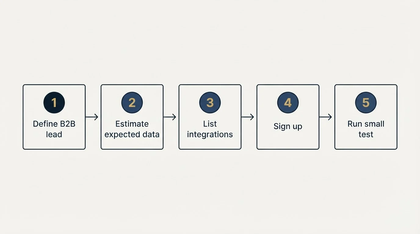 Step sequence: Getting Started Checklist (Define B2B lead, Estimate expected data, List integrations, Sign up)