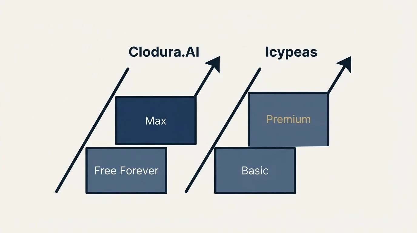 Pricing ladder: Pricing Comparison (Clodura.AI, Icypeas, Free Forever, Basic)