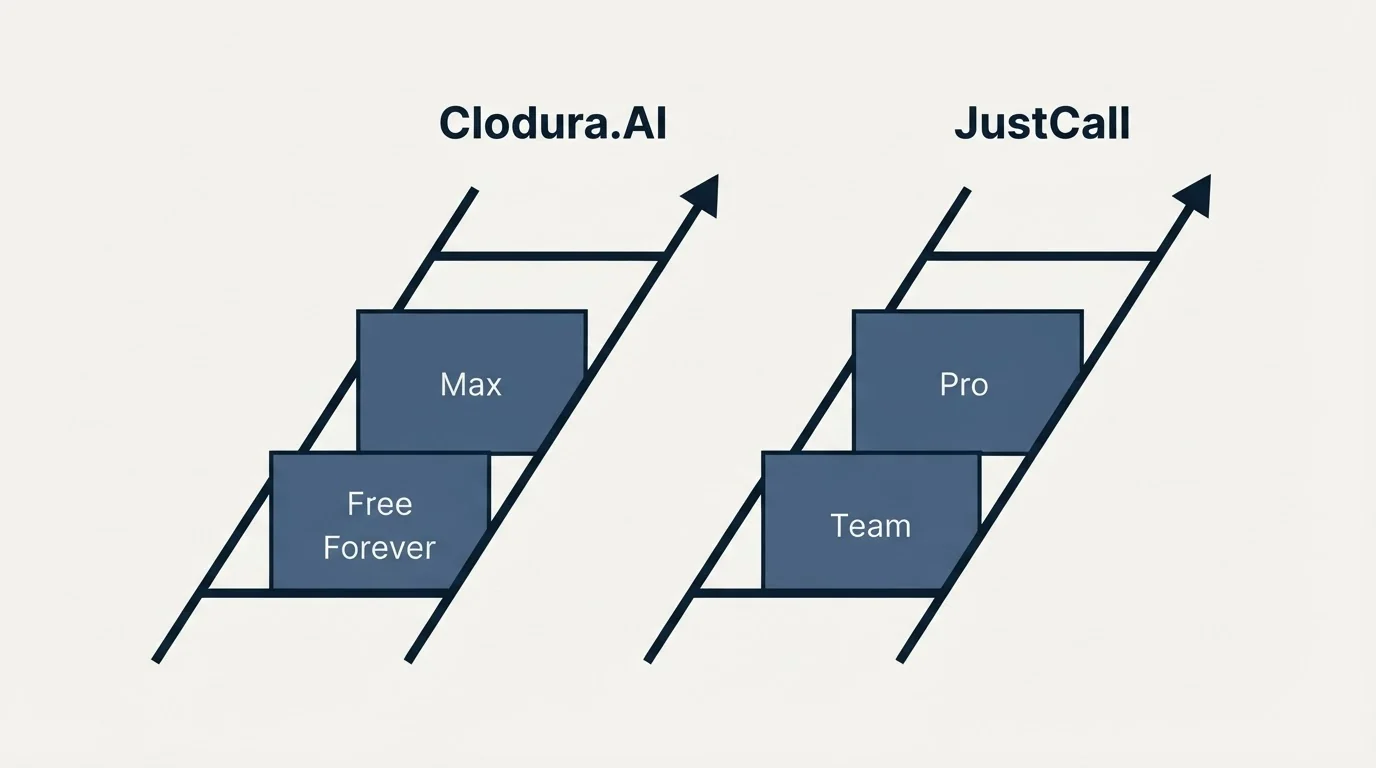 Pricing ladder: Pricing Comparison (Clodura.AI, JustCall, Free Forever, Team)