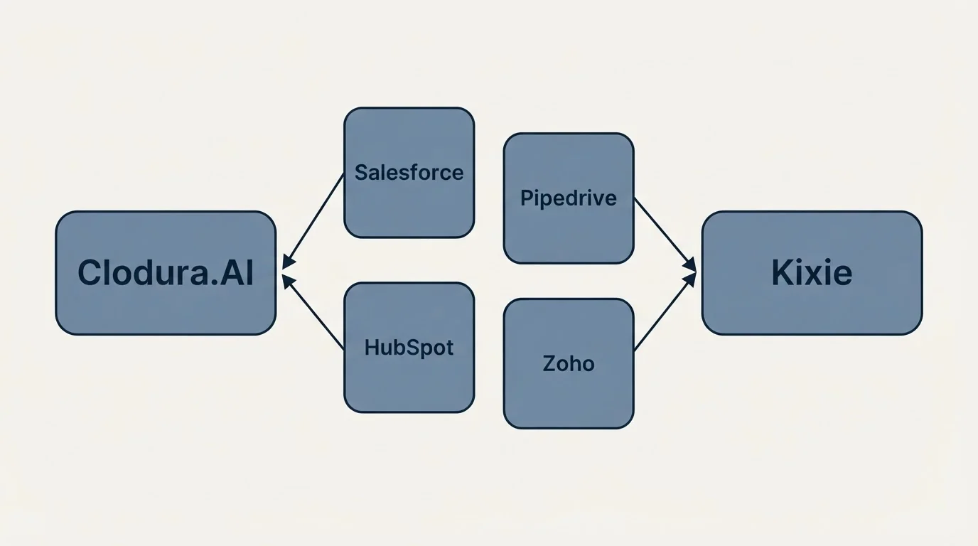 Integration schematic: Integration Ecosystem (Clodura.AI, Kixie, Salesforce, Pipedrive)