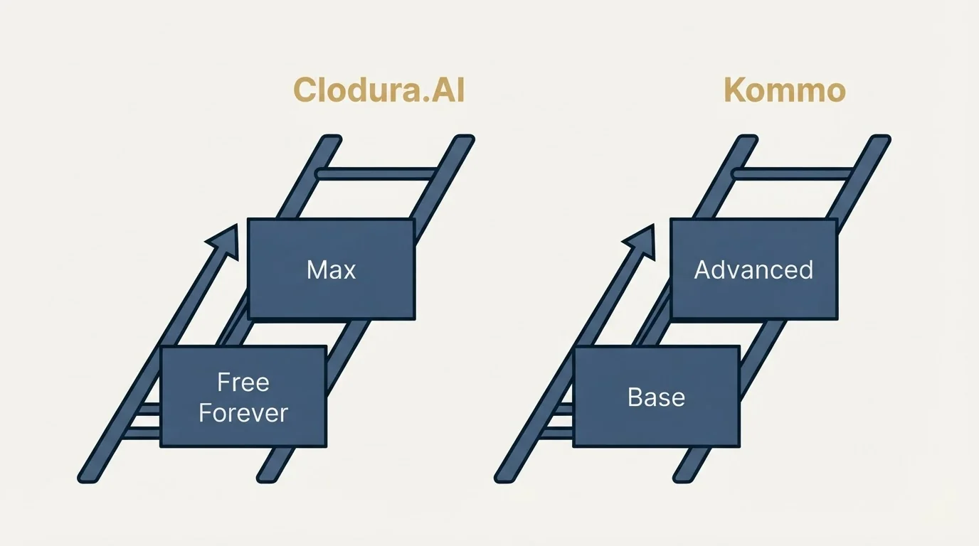 Pricing ladder: Pricing Comparison (Clodura.AI, Kommo, Free Forever, Base)