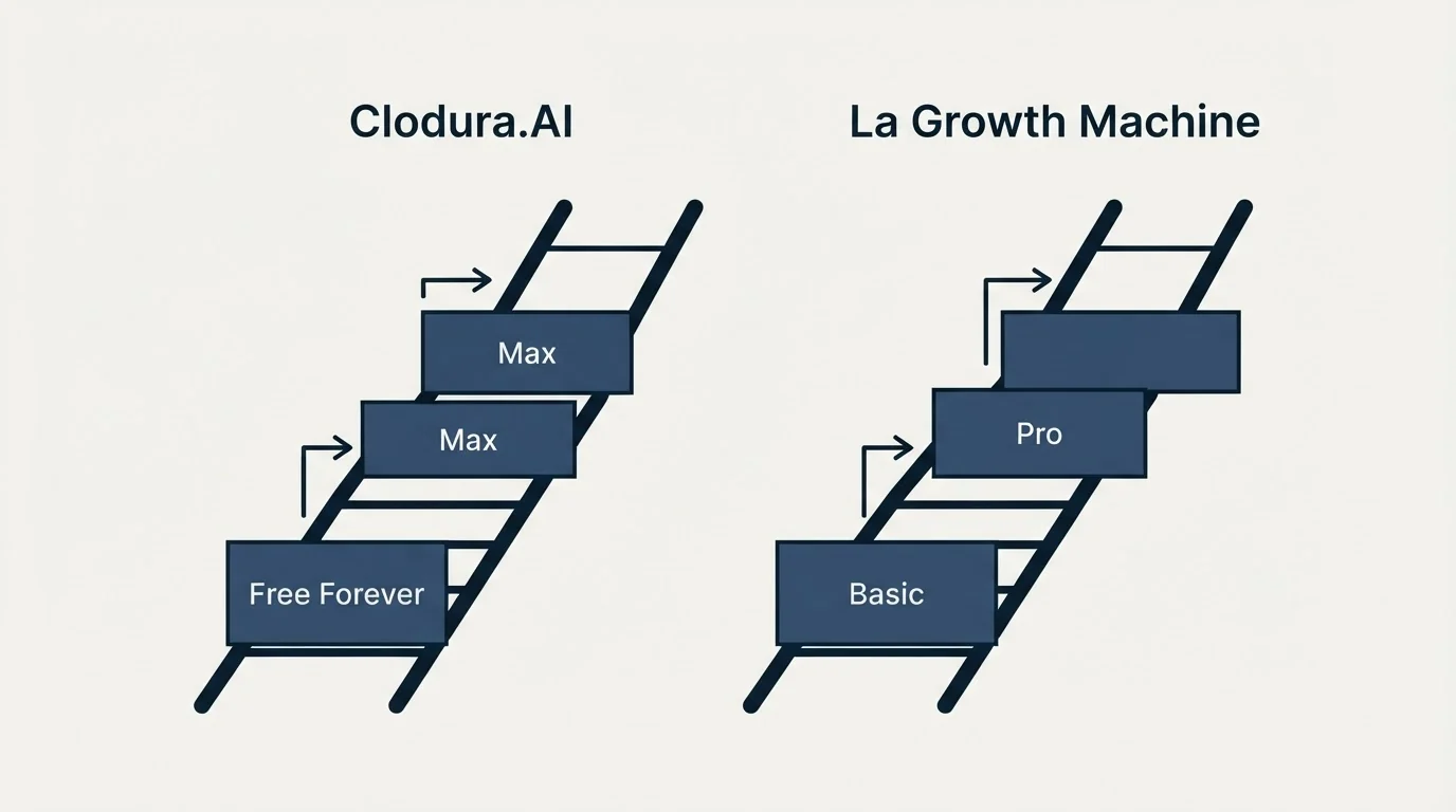 Pricing ladder: Pricing Comparison (Clodura.AI, La Growth Machine, Free Forever, Basic)
