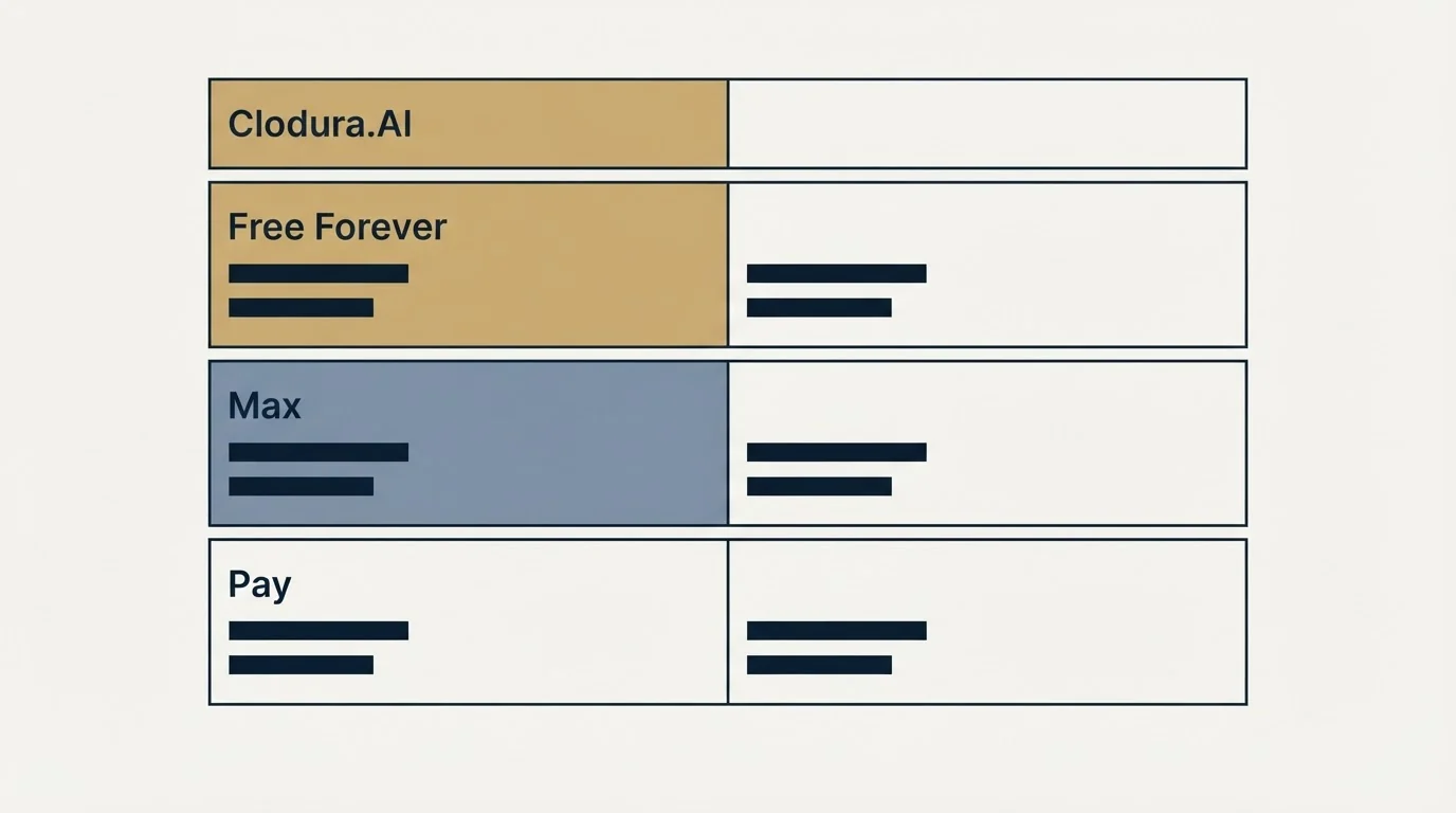 Pricing table: Pricing Comparison (Clodura.AI, Free Forever, Max, Pay)