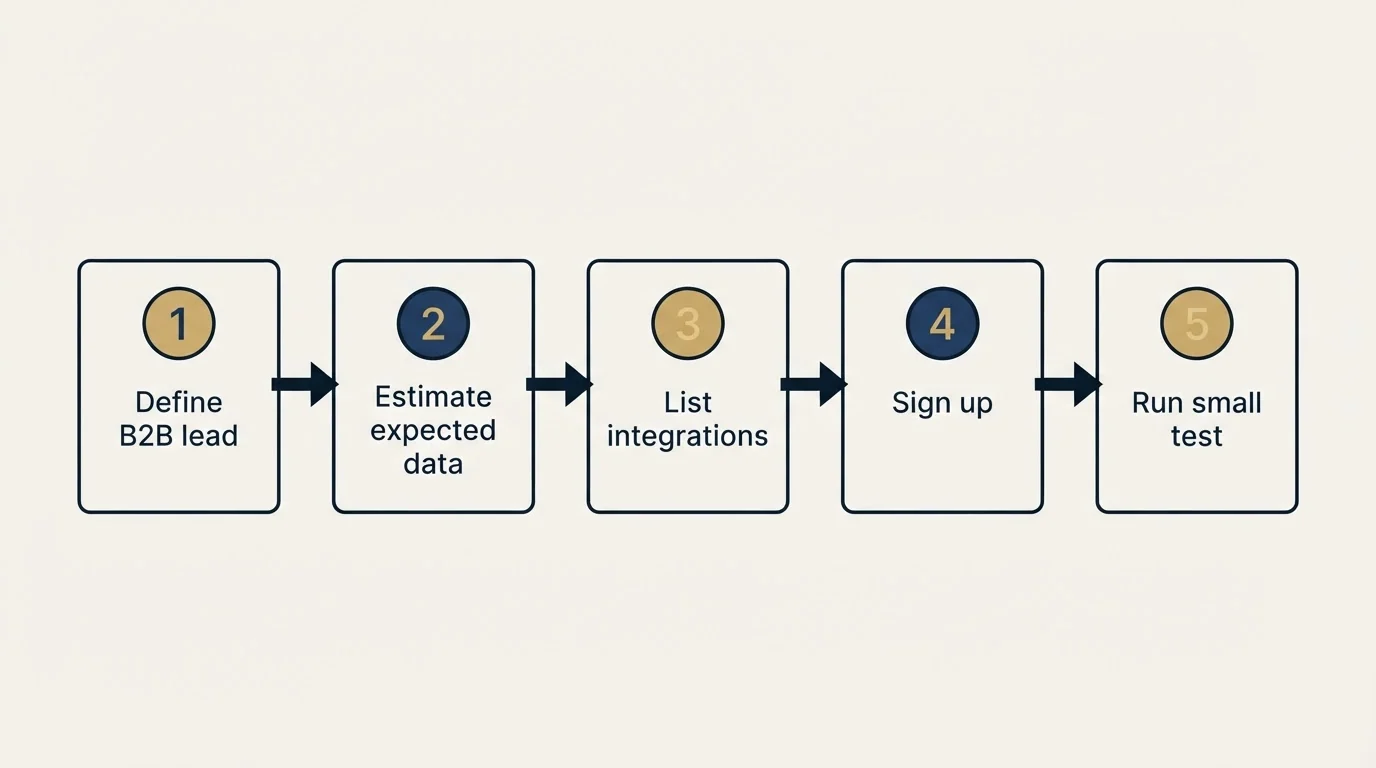 Step sequence: Getting Started Checklist (Define B2B lead, Estimate expected data, List integrations, Sign up)