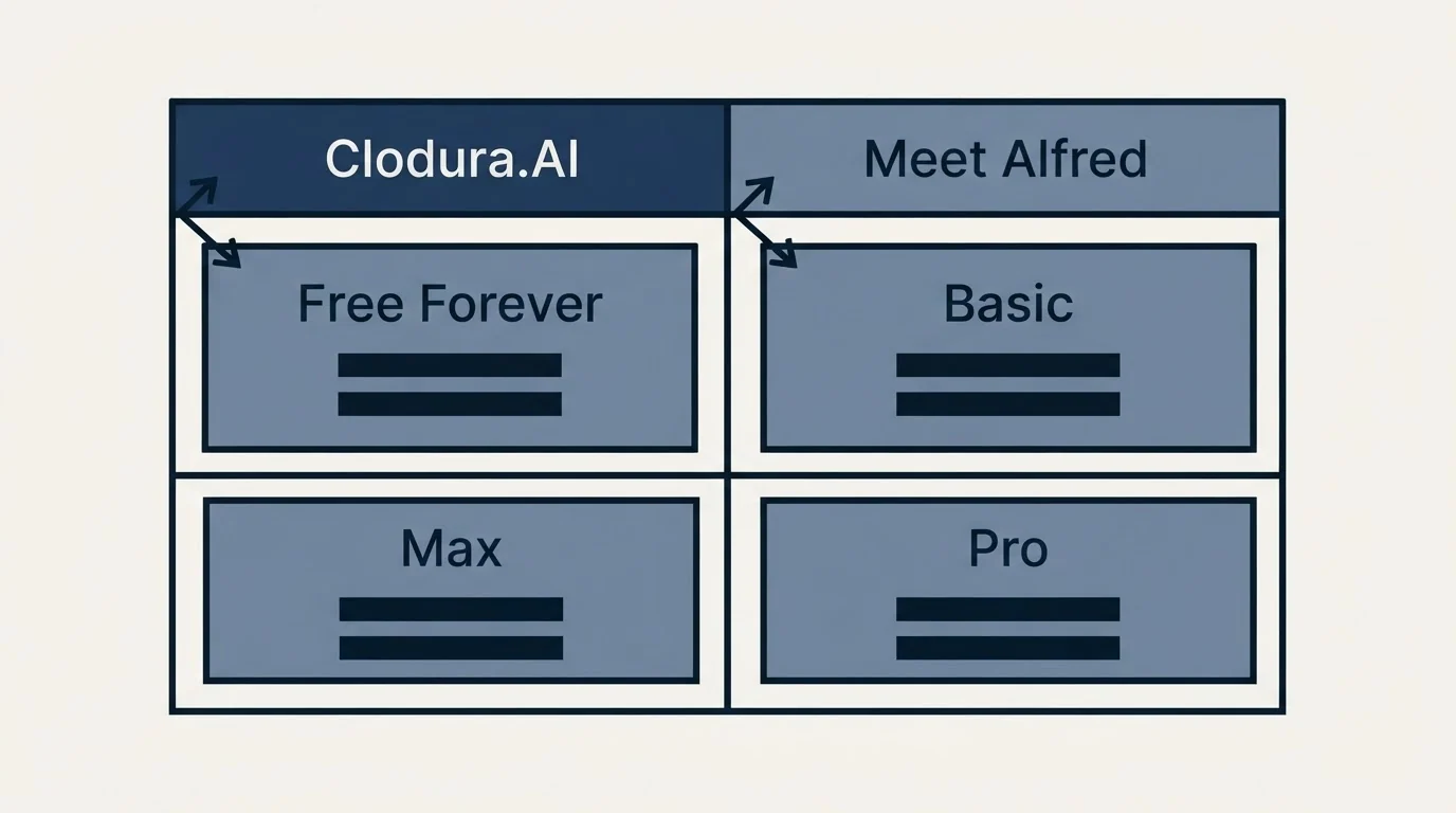 Pricing table: Pricing Comparison (Clodura.AI, Meet Alfred, Free Forever, Basic)
