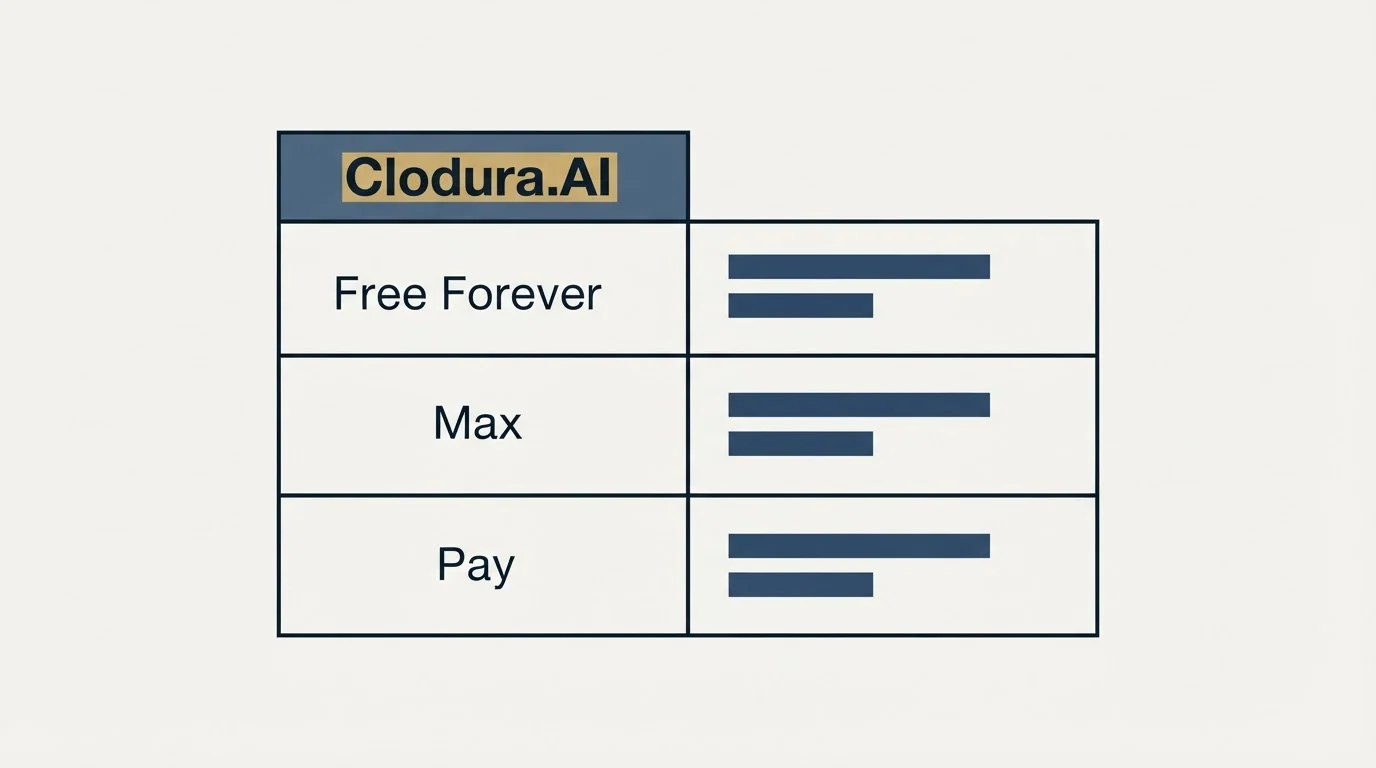 Pricing table: Pricing Comparison (Clodura.AI, Free Forever, Max, Pay)