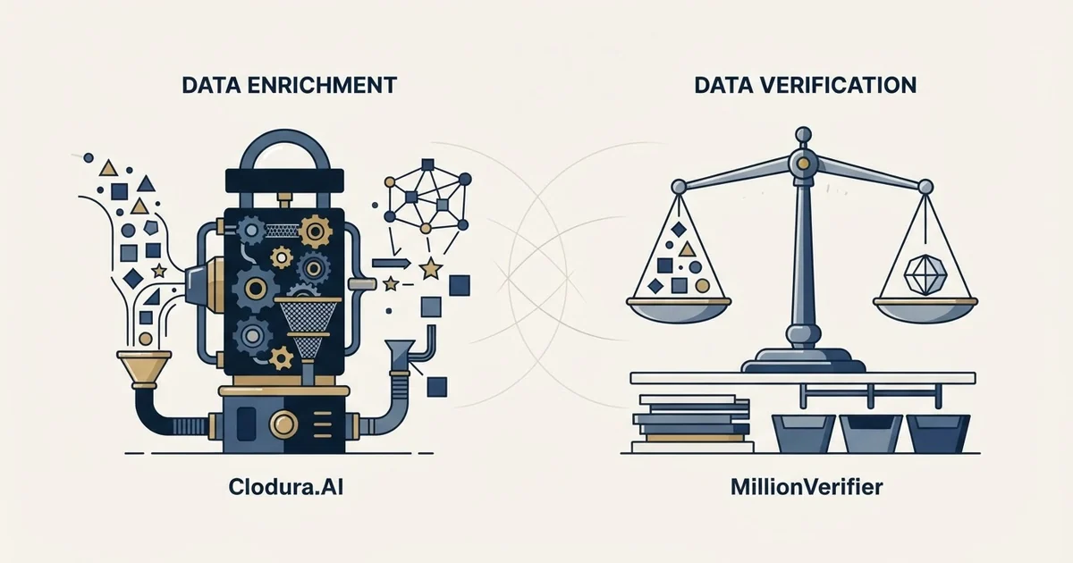 Editorial illustration for Clodura.AI vs MillionVerifier