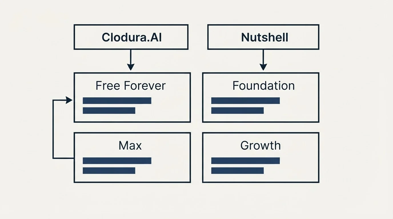 Pricing table: Pricing Comparison (Clodura.AI, Nutshell, Free Forever, Foundation)