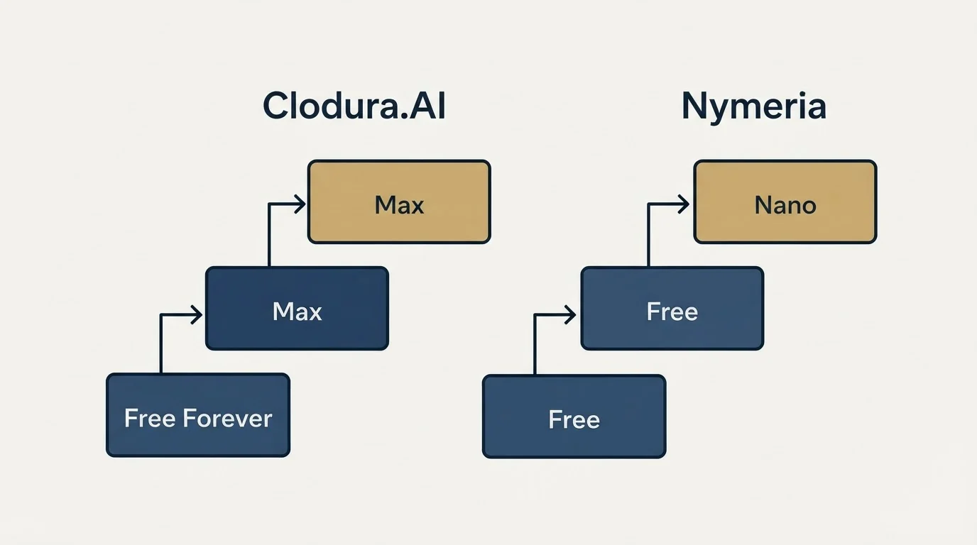 Pricing ladder: Pricing Comparison (Clodura.AI, Nymeria, Free Forever, Free)