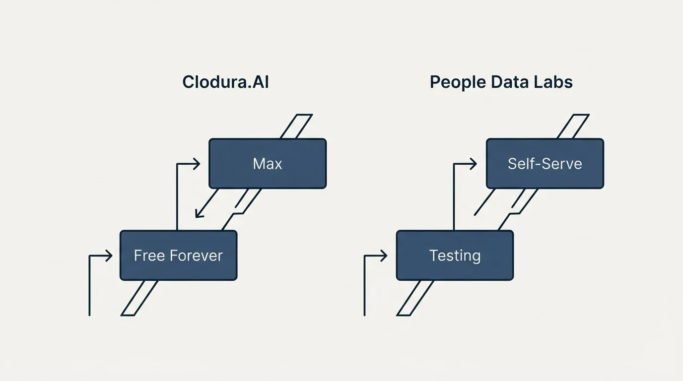 Pricing ladder: Pricing Comparison (Clodura.AI, People Data Labs, Free Forever, Testing)