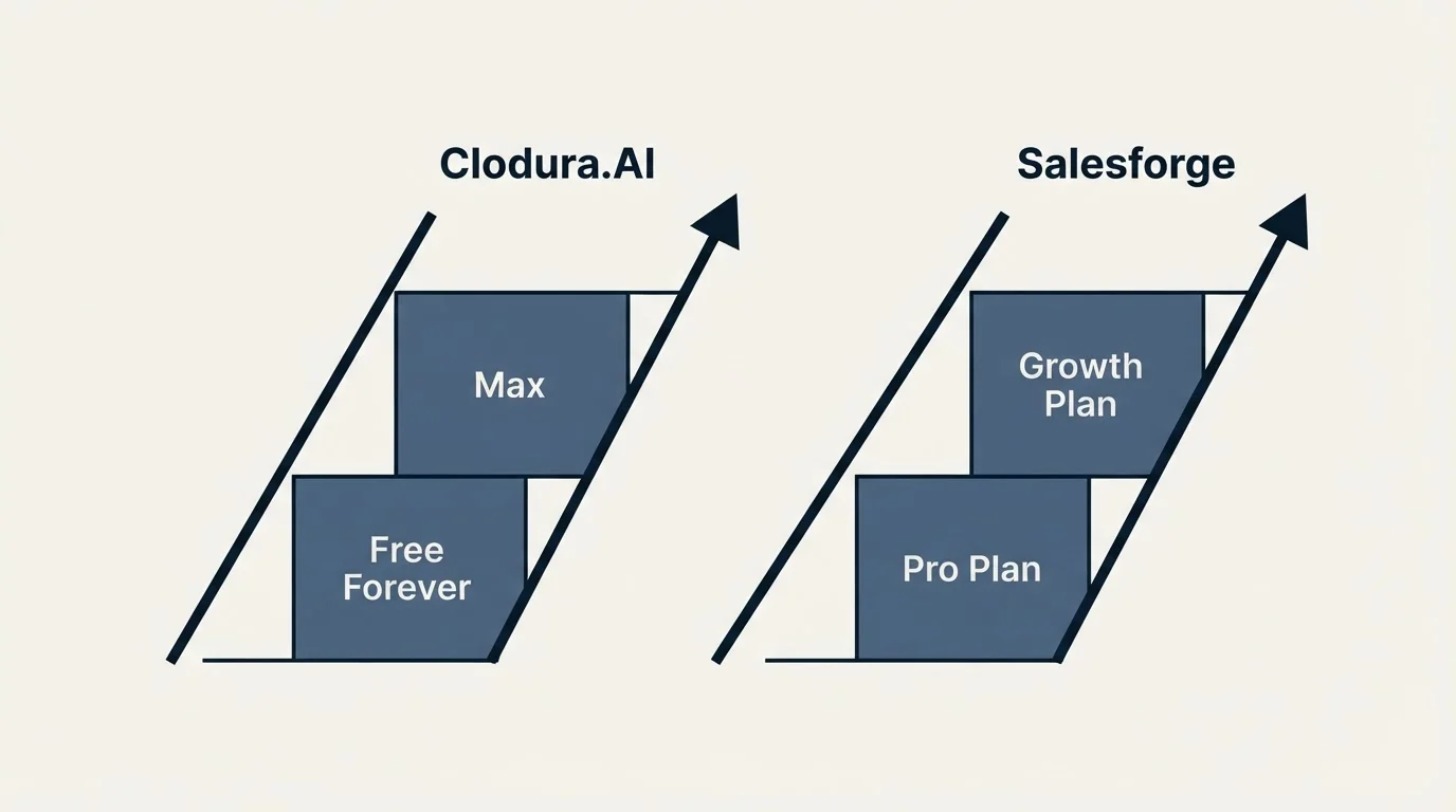 Pricing ladder: Pricing Comparison (Clodura.AI, Salesforge, Free Forever, Pro Plan)